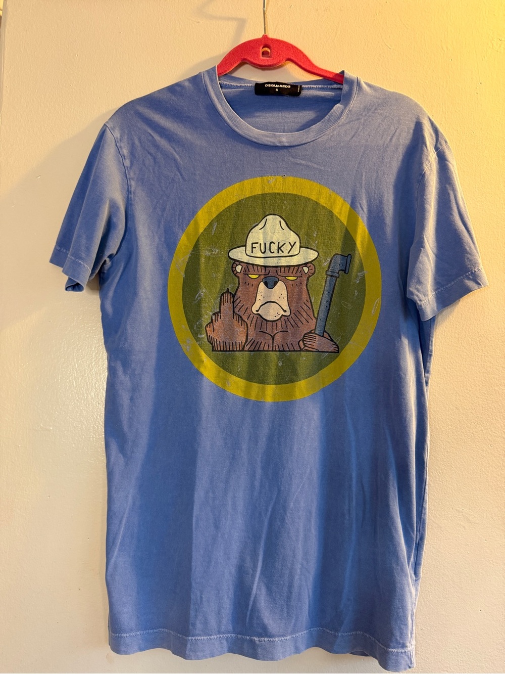DSQUARED2 Light Blue Graphic Bear Tee with Yellow Accent